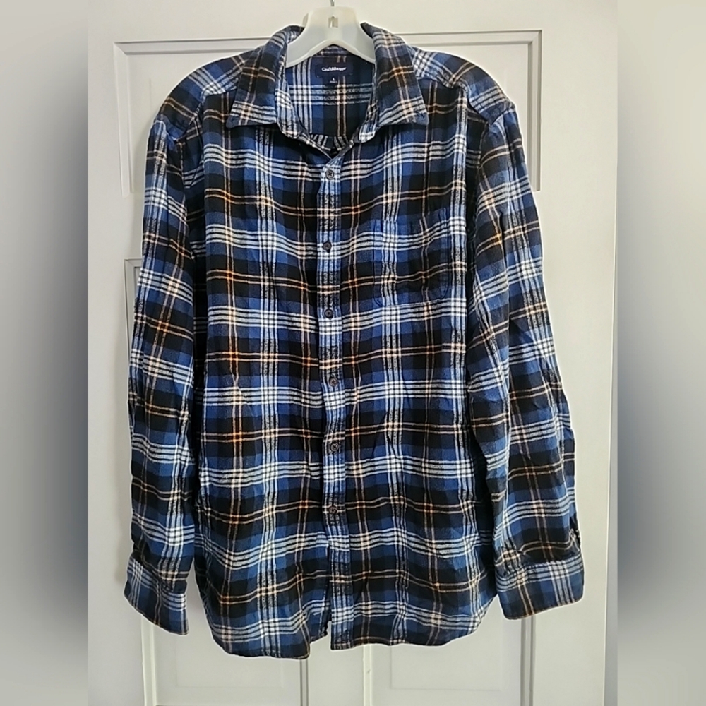 Coft And Barrow Men's Plaid Flannel 100% Cotton Blue Yellow Size Large